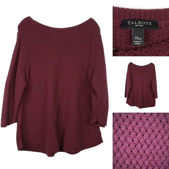 Talbots Sweater Size XLP Petite Maroon Red Open Knit Cotton Rayon - Picture 1 of 8